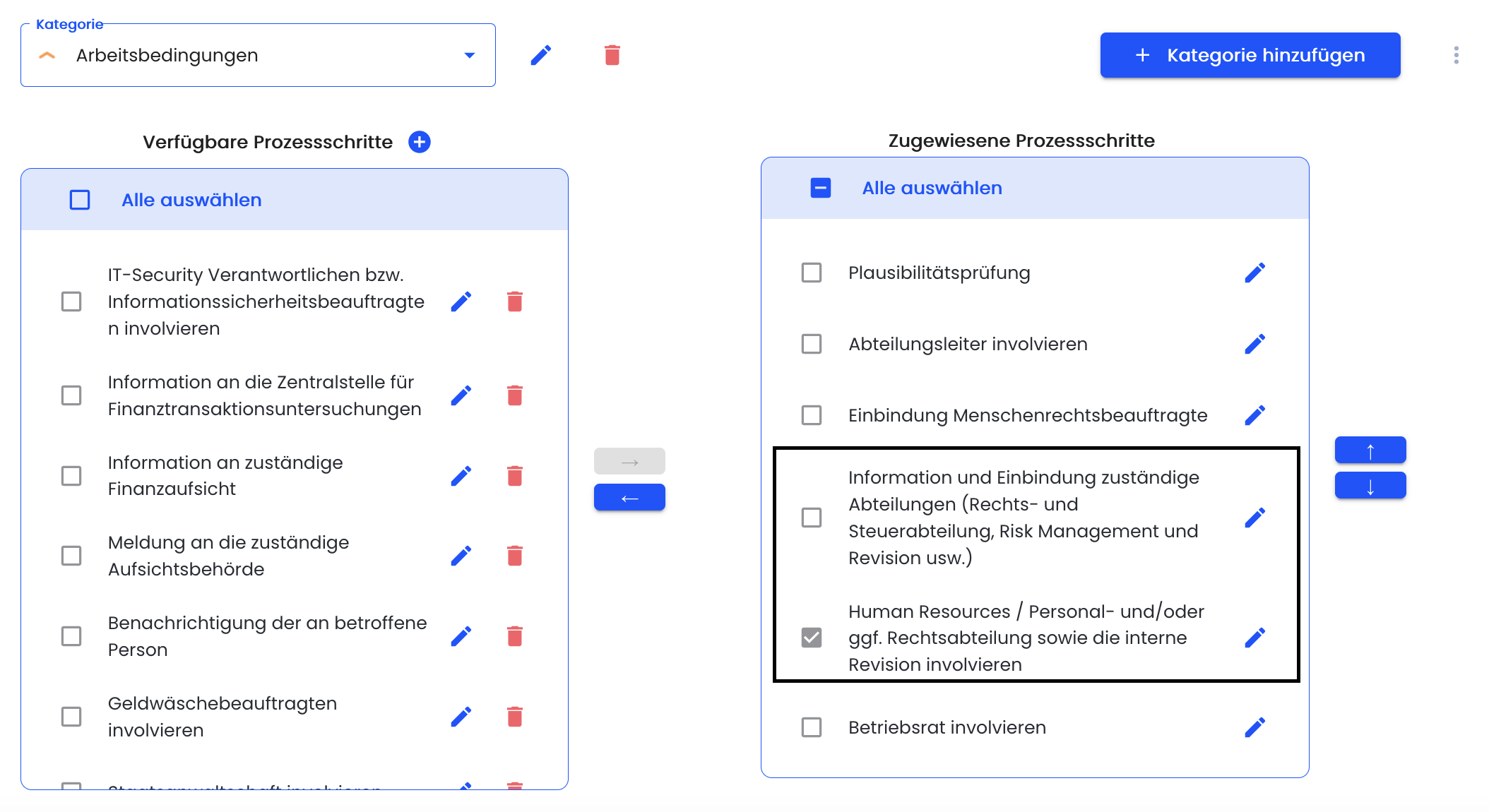 Prozessschritte sortiert