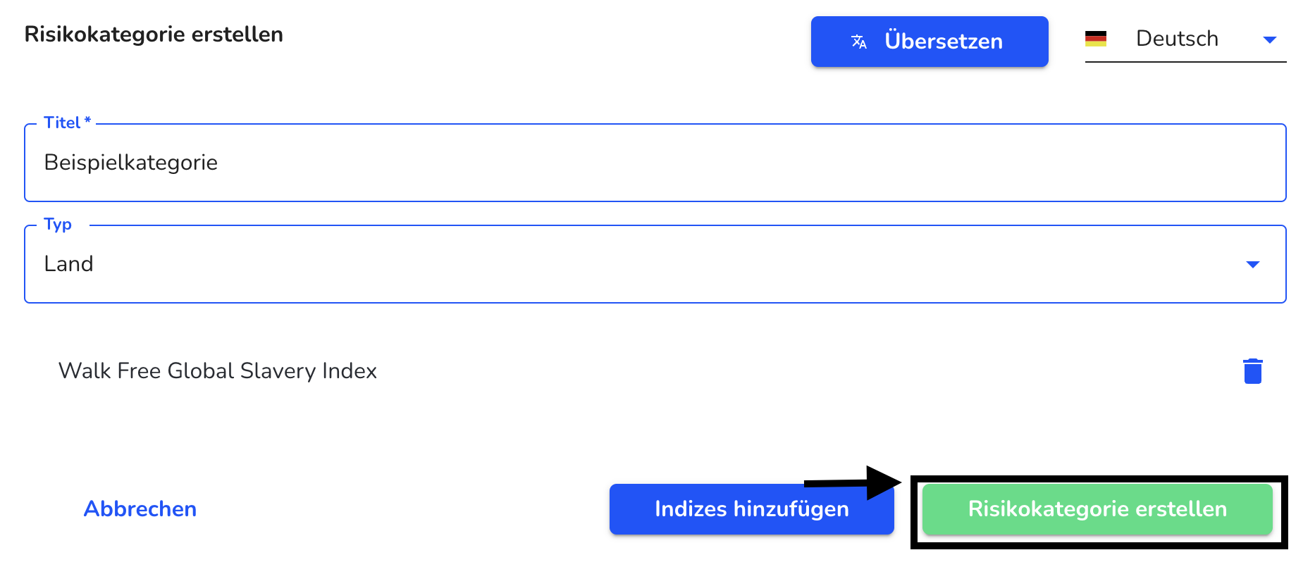 Risikokategorie erstellen