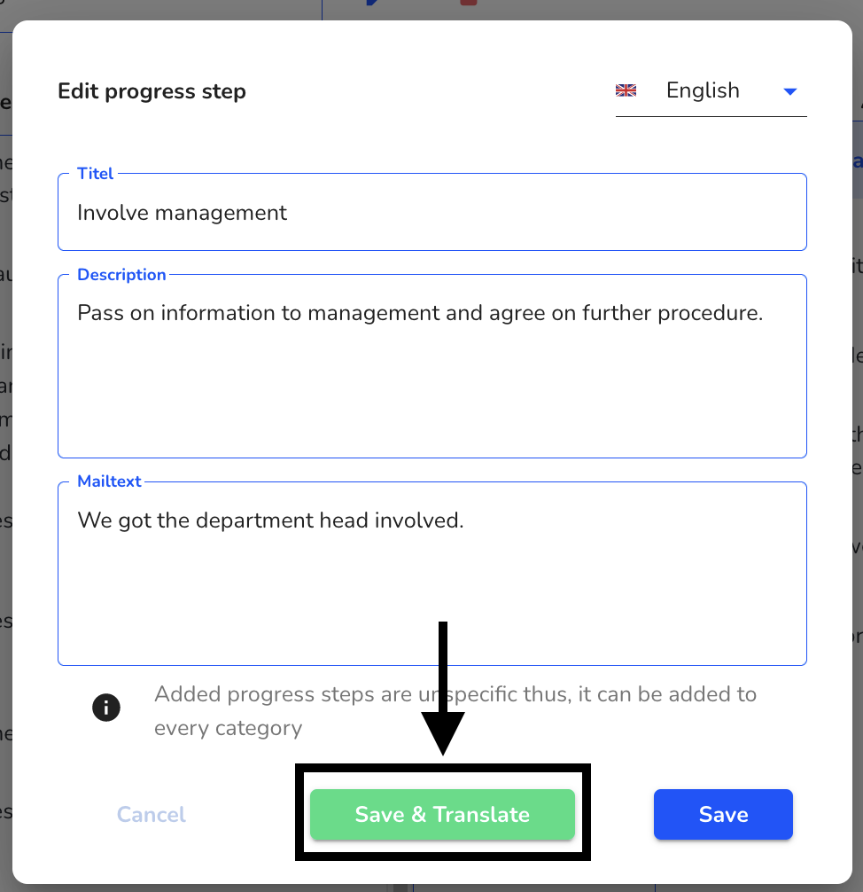 Save and translate process step