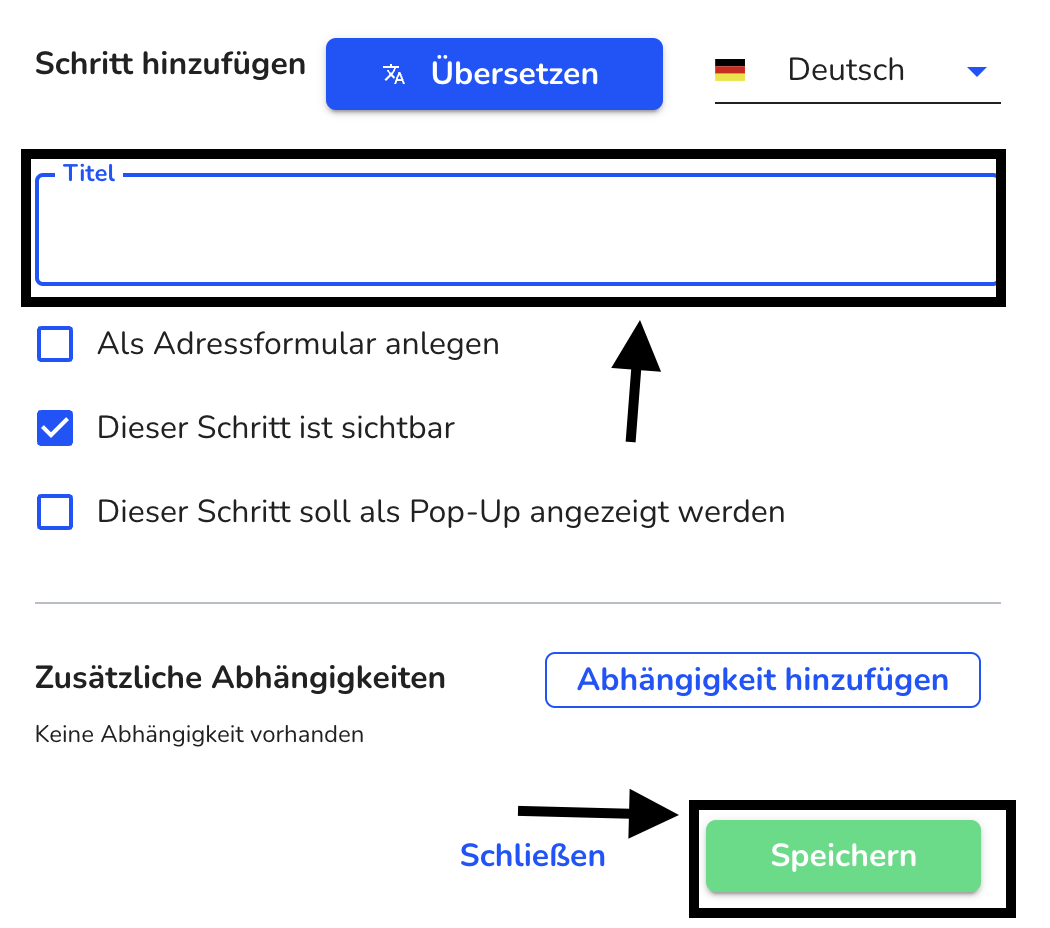 Schritt anlegen