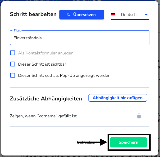 Schrittbearbeitung Speichern