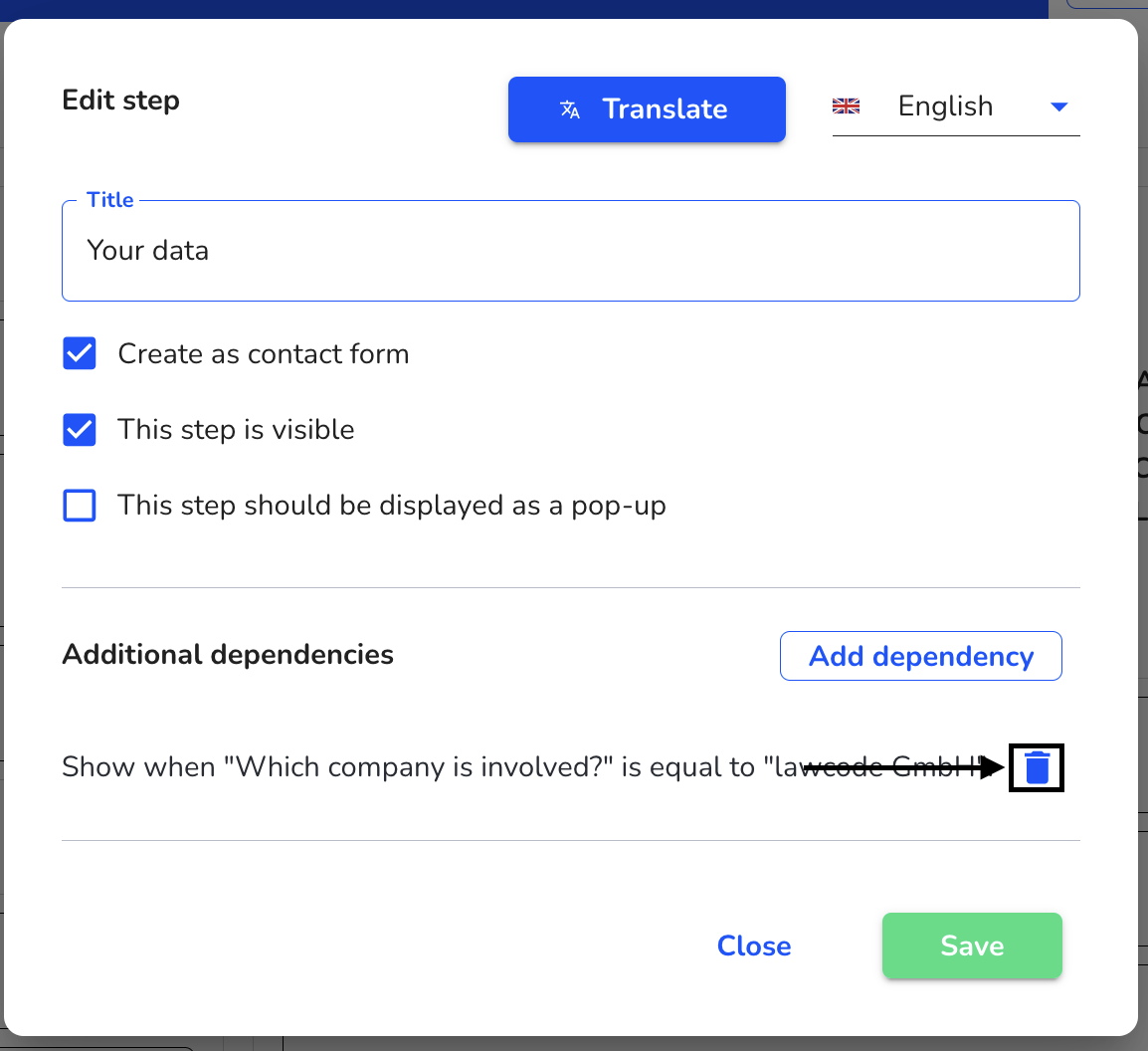 remove dependency step