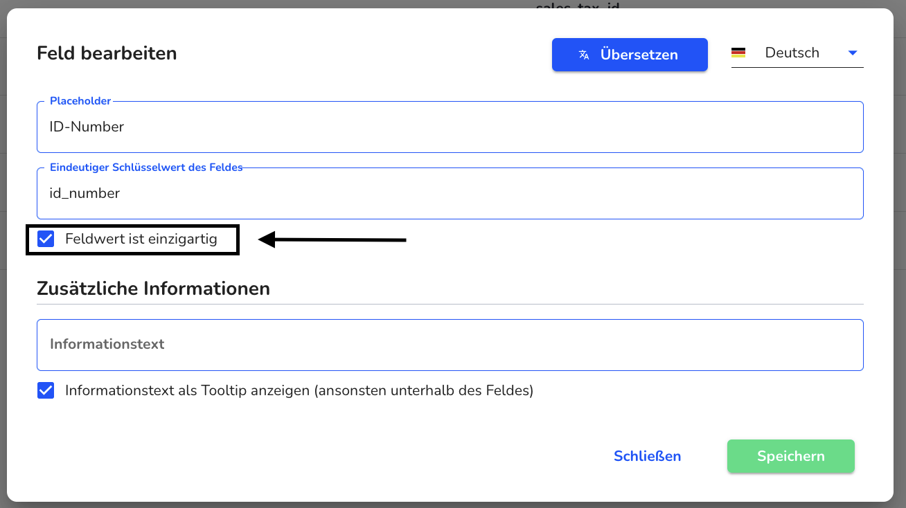 Feld ist einzigartig