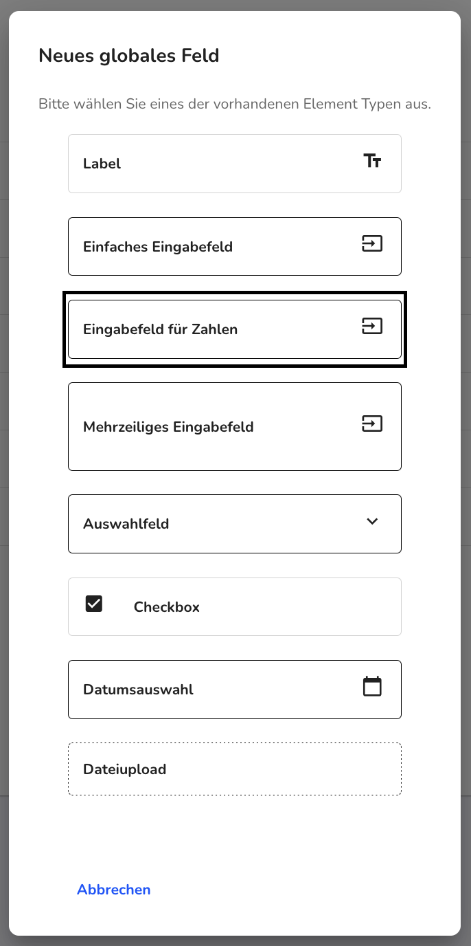 Eingabefeld für Zahlen