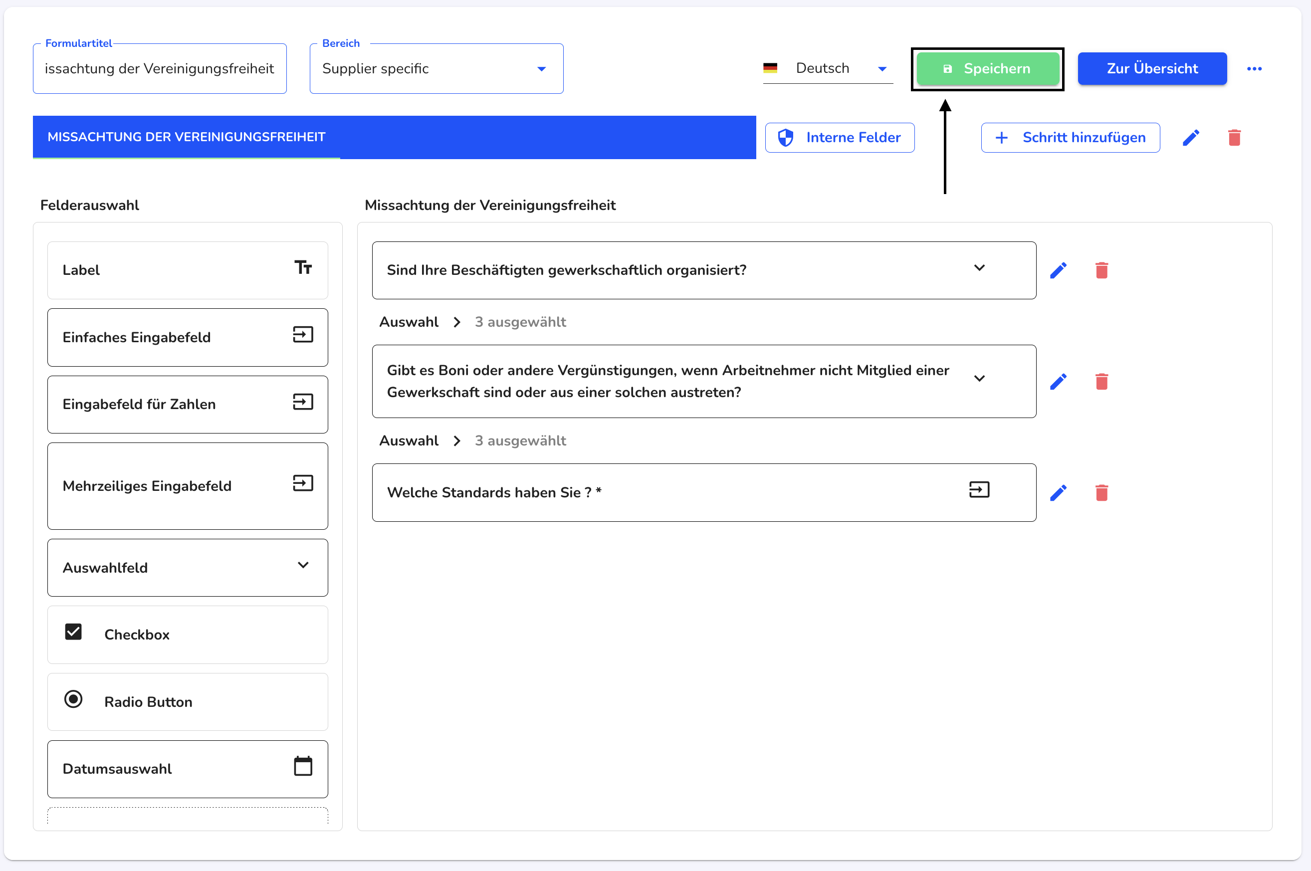 gesamten Formular speichern