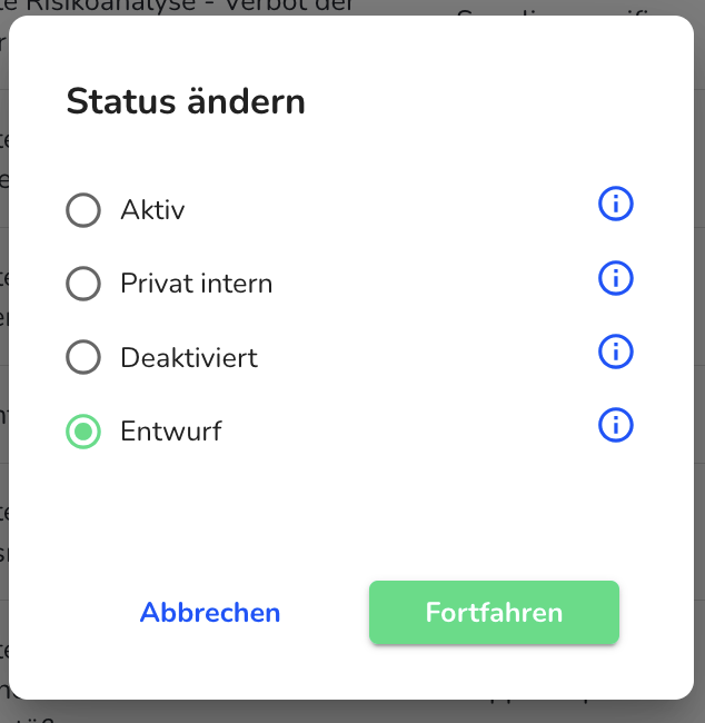 status ändern auswahl