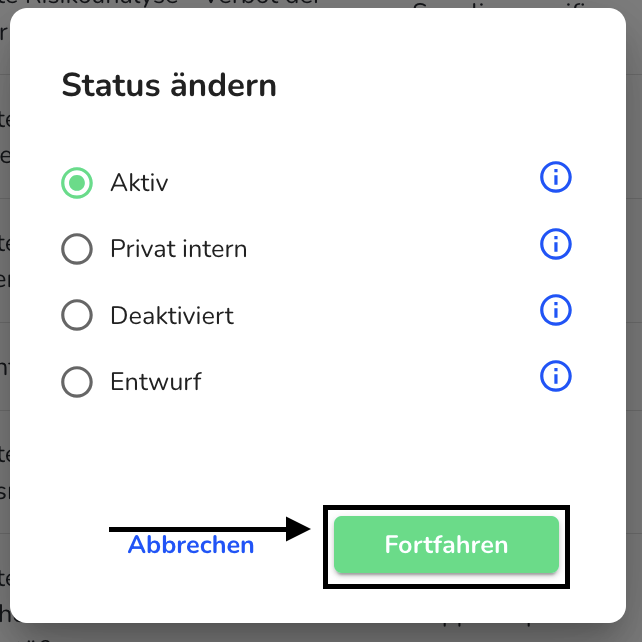 Fortfahren status ändern