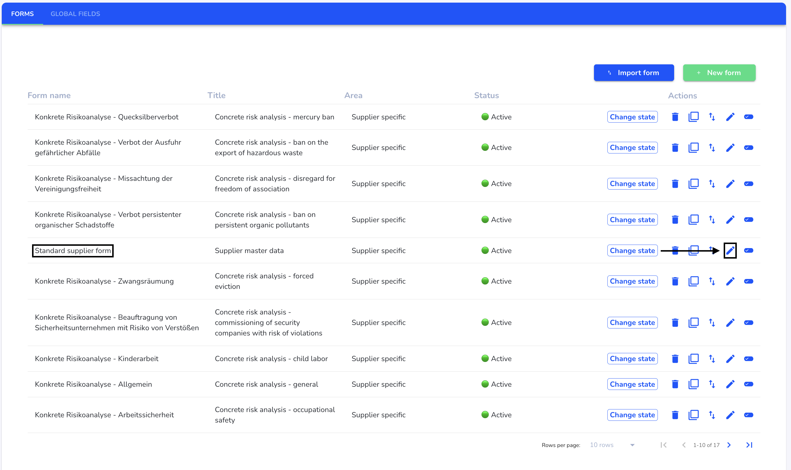 open standard supplier form