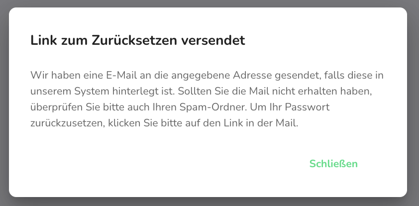 Link zum zurücksetzen versendet