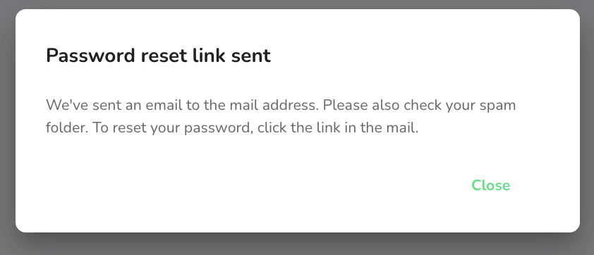 password reset link sent