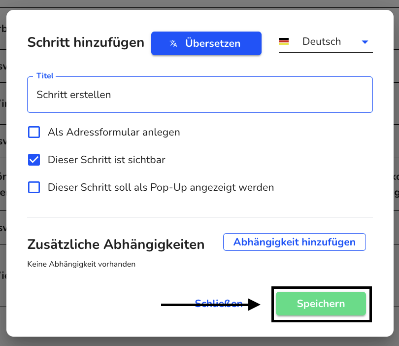 Schritt hinzufügen speichern