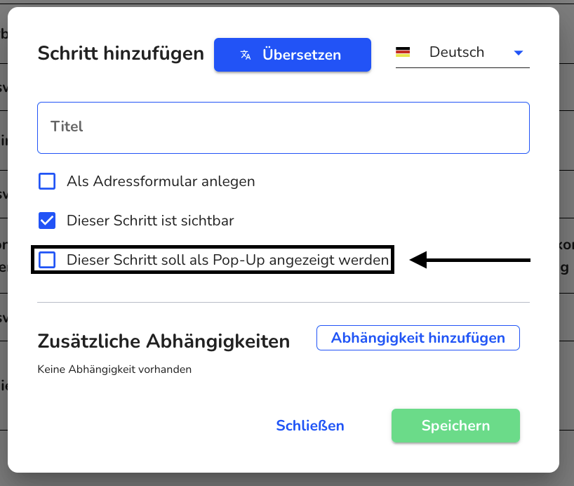 Schritt als Checkbox