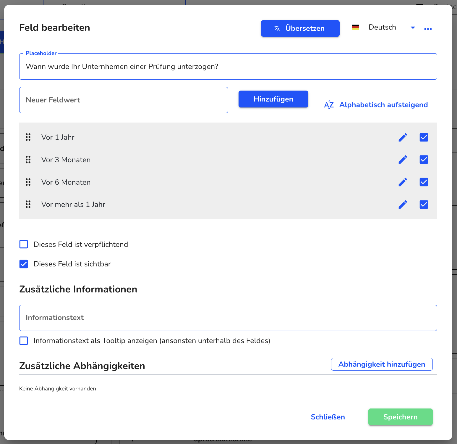 Radio Button in Formularverwaltung