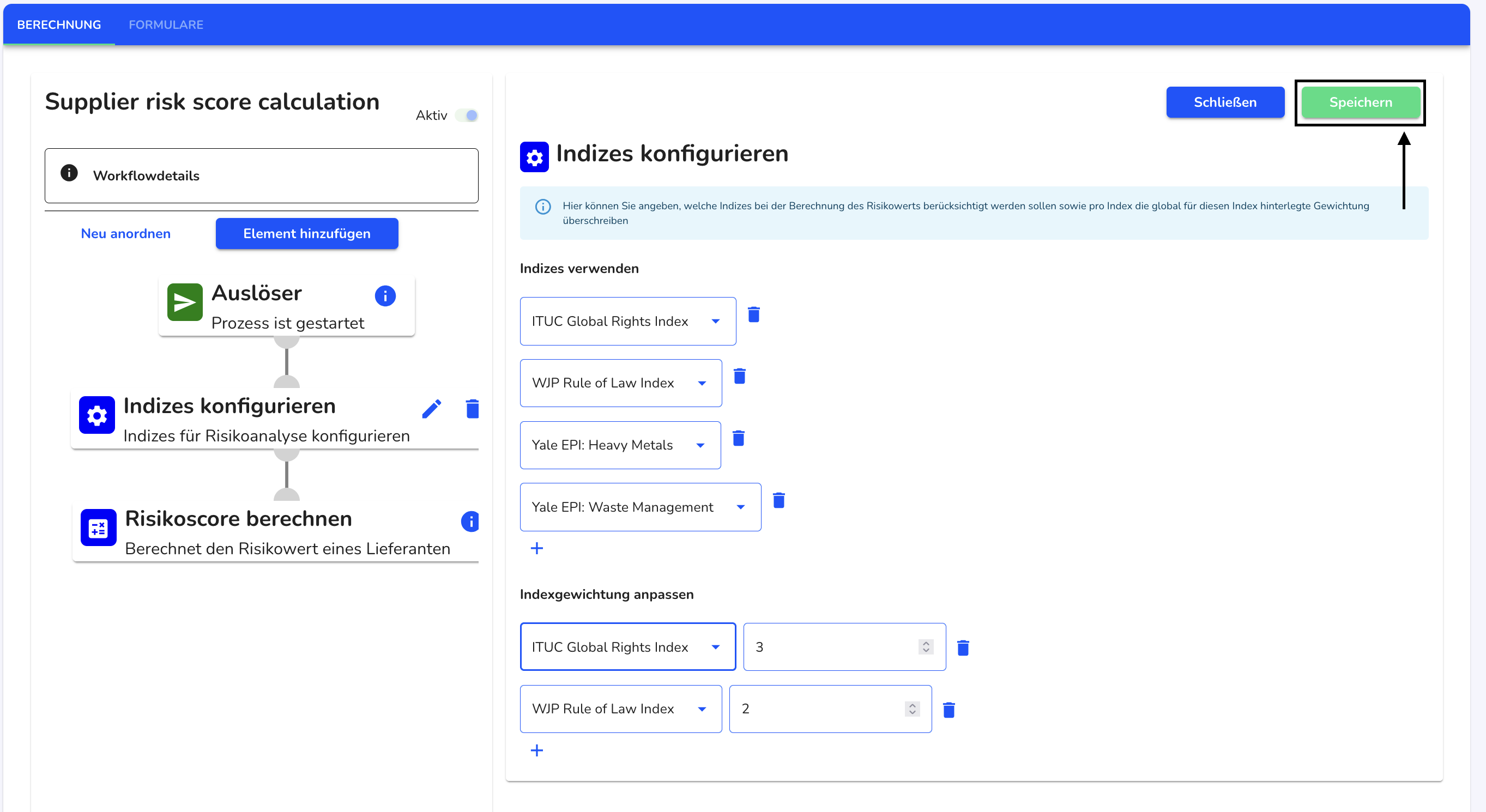 Indexgewichtung anpassen speichern