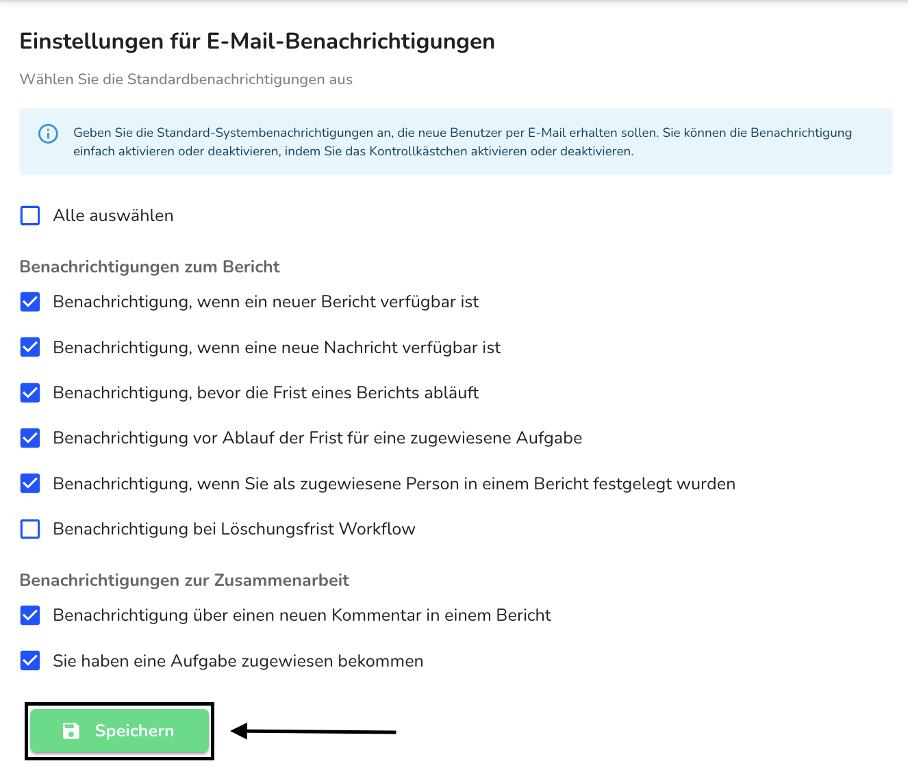 Emailbenachrichtigung speichern