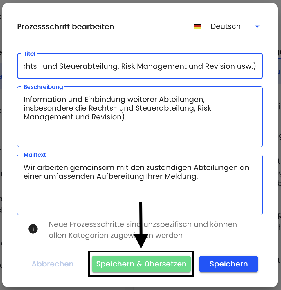 Speichern und Übersetzen