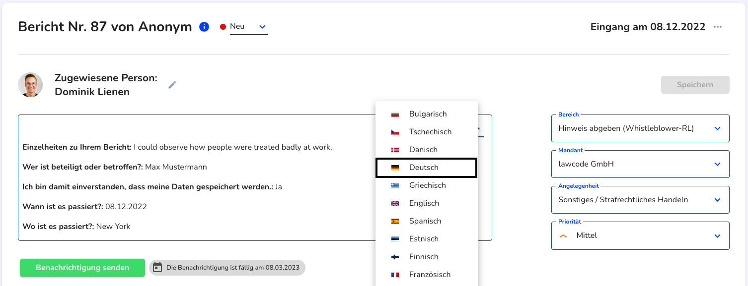 Sprache wählen Deutsch