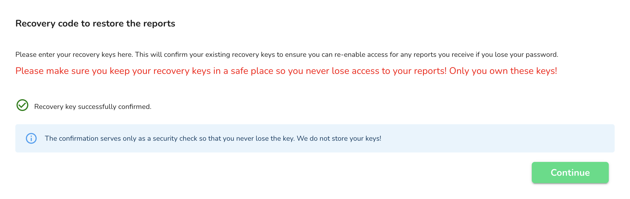 Store Recovery key