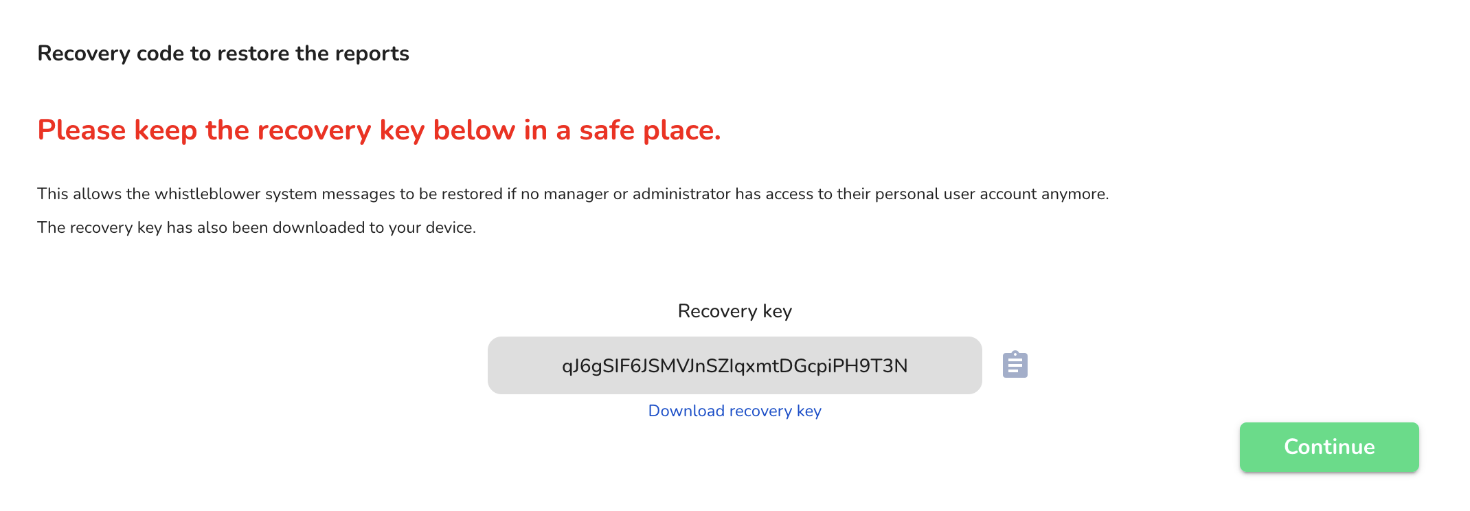 Store the initial recovery key