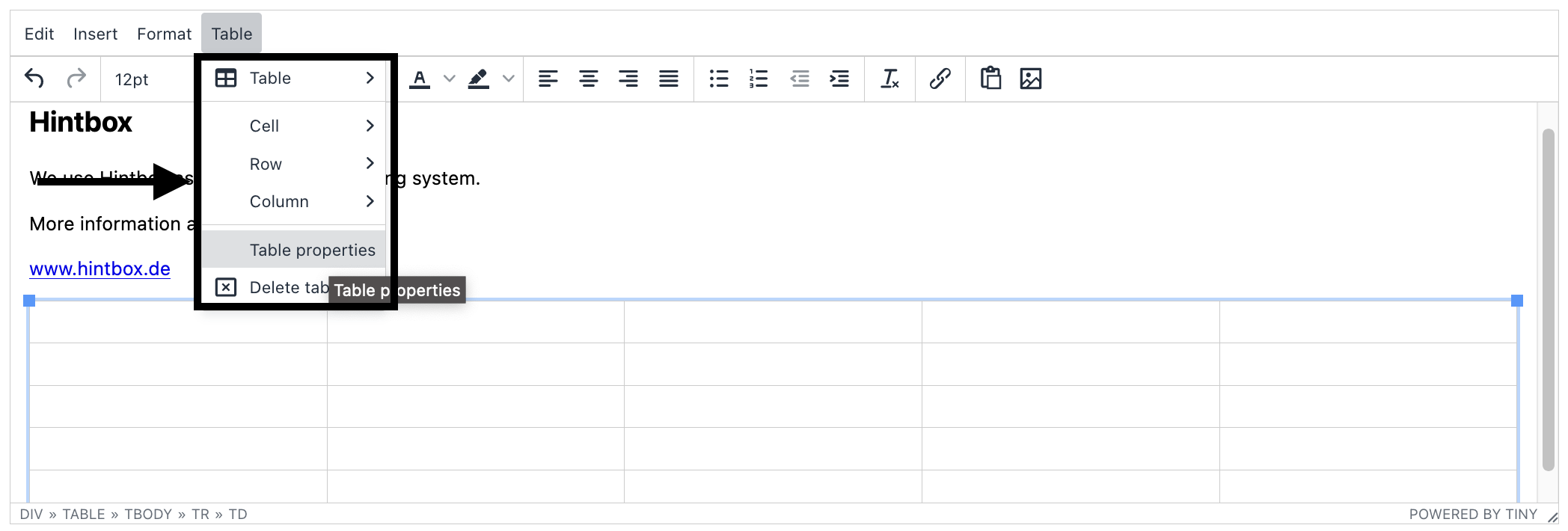 Table properties