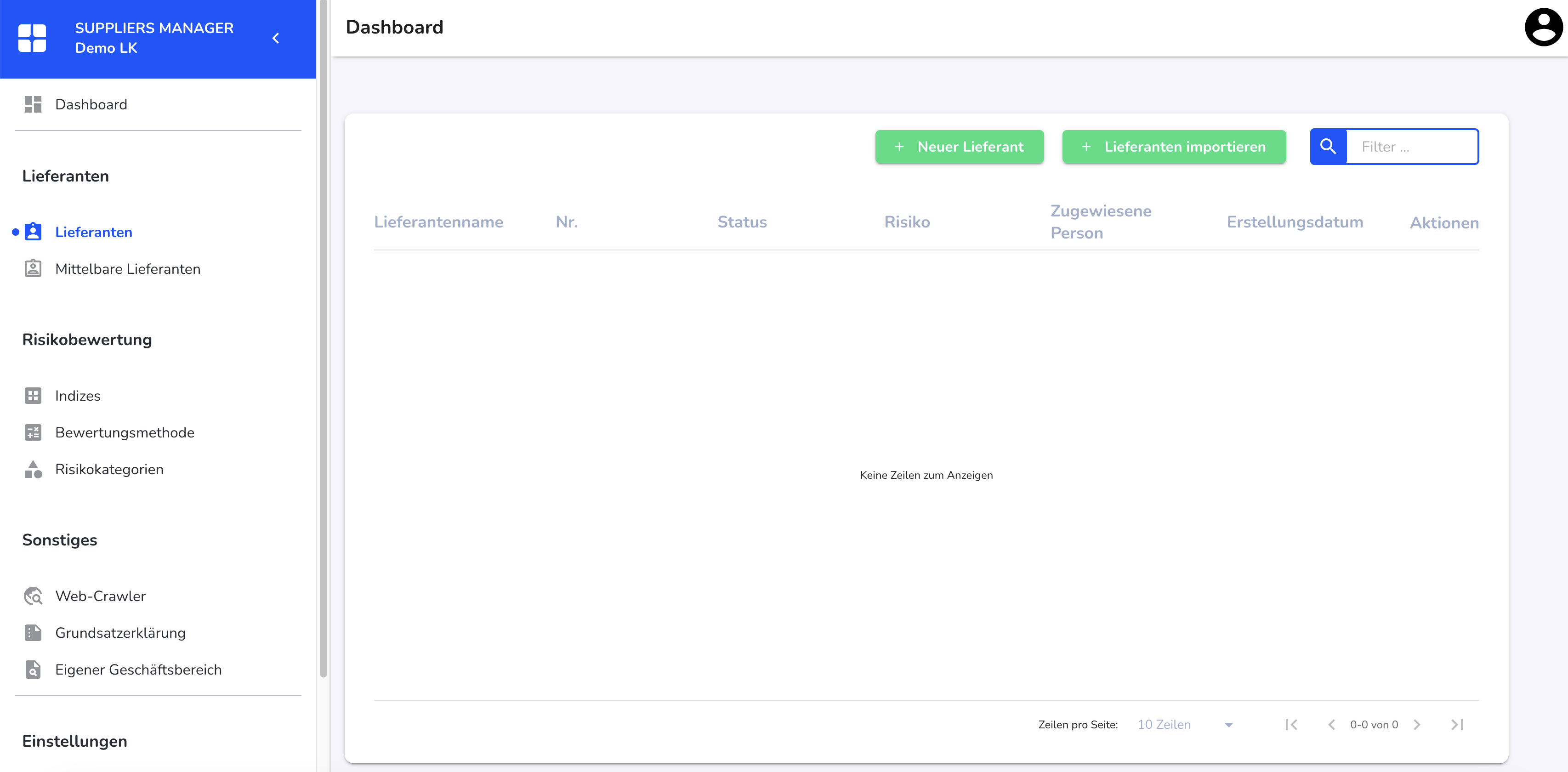 Übersicht Lieferanten