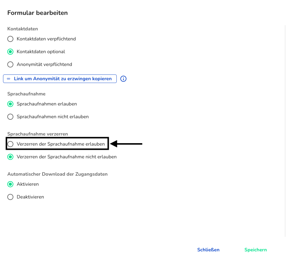 Verzerren der Sprachaufnahme erlauben