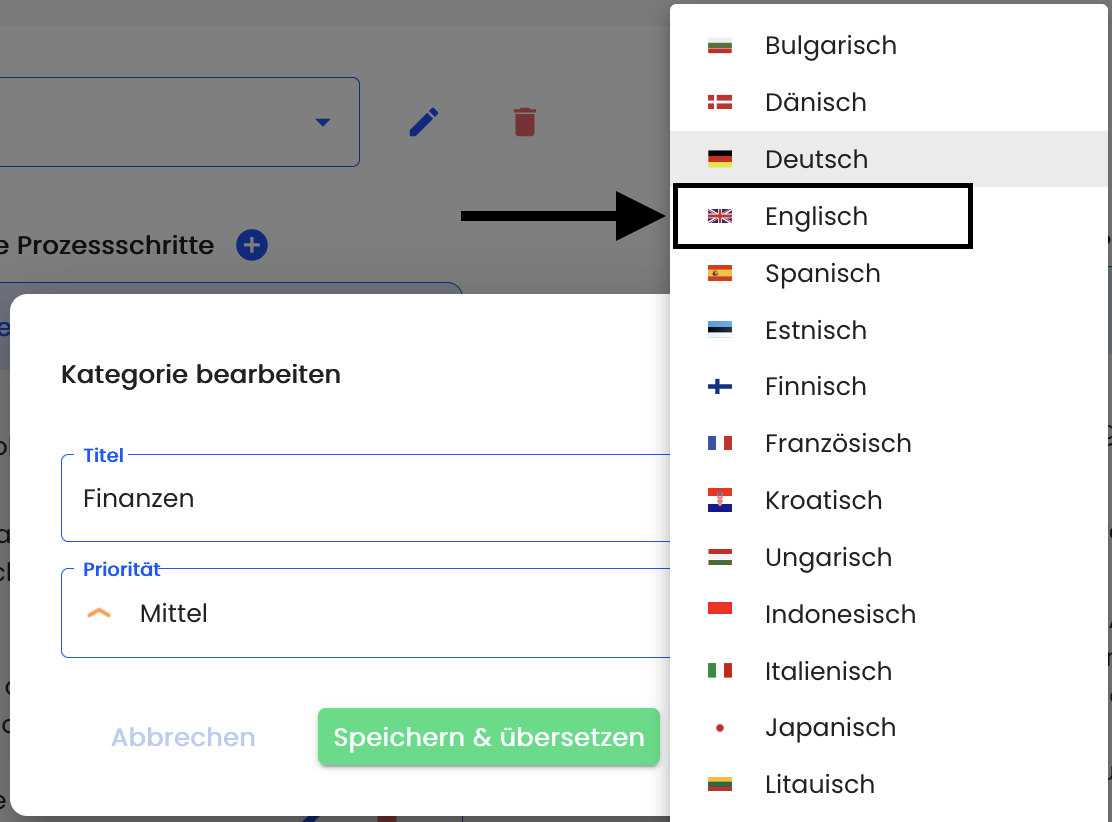 Zu Übersetzende Sprache auswählen