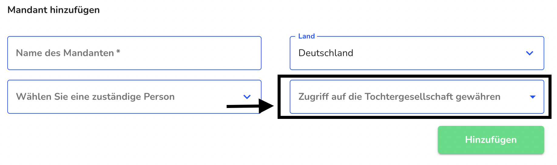 Zugriff auf Tochtergesellschaft gewähren